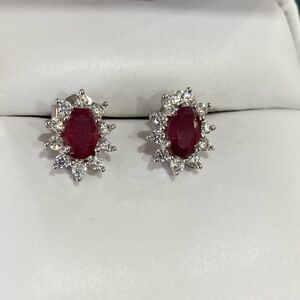 Sterling silver Elegant Ruby and Diamond Stud Earrings